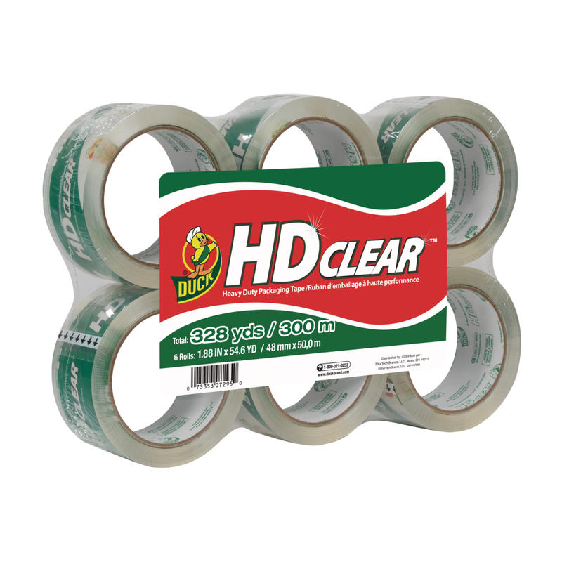 Duck HD Clear Heavy-Duty Packaging Tape, 3in Core, 1.88in x 54.6 yd., Clear, Pack Of 6 (Min Order Qty 4) MPN:441962