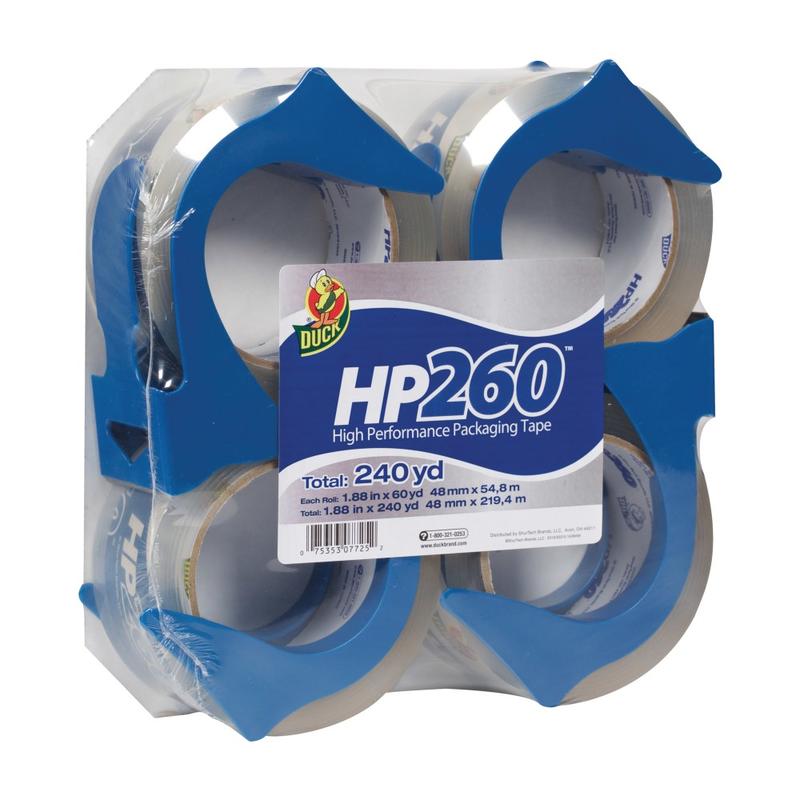 Duck HP260 Packaging Tape, In Dispenser, 2in x 60 Yd., Clear, Pack Of 4 (Min Order Qty 2) MPN:847667