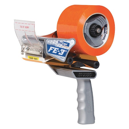 Tape Dispenser, 72 mm Max. Tape Width. 6 1/4 in Tape Core Dia, Pistol, Plastic, Gray MPN:903251
