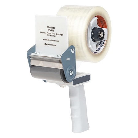 Tape Dispenser, 3 in Max. Tape Width. 6 1/4 in Tape Core Dia, Pistol, Plastic, Gray MPN:909535