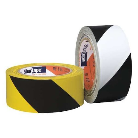 Floor Marking Tape, Vinyl, No Legend, Black, Yellow, 2 in W., 4.665IN L., 6.6 mil Thickness, 24 PK MPN:202700