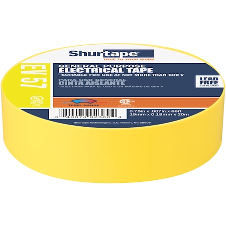 Electrical Tape, Yellow, 3/4