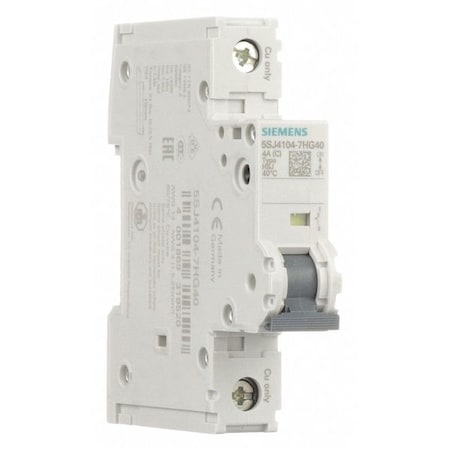 IEC Miniature Circuit Breaker, 5SJ4 Series, 4A, 1 Pole, 240V AC, 14kA at 240V AC, C Curve MPN:5SJ41047HG40