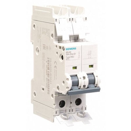 Miniature Circuit Breaker, 5SJ4 Series, 20A, 2 Pole, 240V AC, 14kA, D Curve MPN:5SJ42208HG41