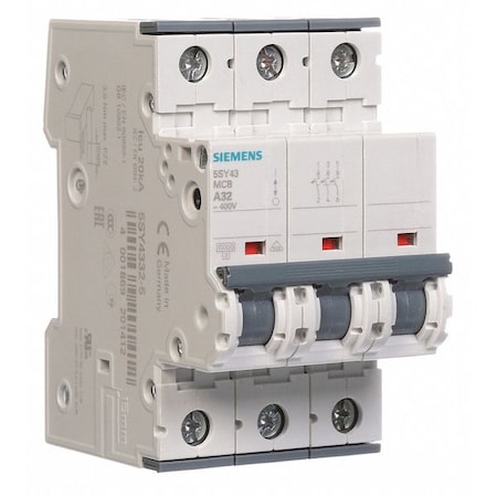 Circuit Breaker, 5SY4 Series, 32A, 3 Pole, 400V AC, 10kA at 400V AC, A Curve MPN:5SY43325
