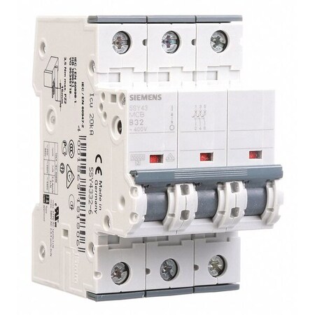 Circuit Breaker, 5SY4 Series, 32A, 3 Pole, 400V AC, 10kA at 400V AC, B Curve MPN:5SY43326