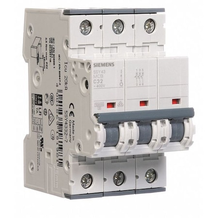 Circuit Breaker, 5SY4 Series, 32A, 3 Pole, 400V AC, 10kA at 400V AC, C Curve MPN:5SY43327