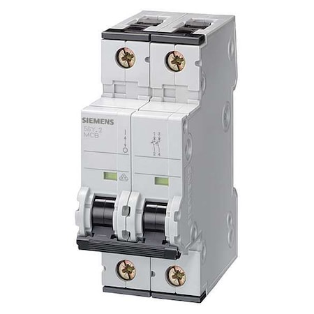 Circuit Breaker, 5SY6 Series, 20A, 2 Pole, 400V AC, 5kA at 400V AC, C Curve MPN:5SY62207