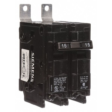 Miniature Circuit Breaker, BL Series, 15A, 2 Pole, 120/240V AC, 22kA at 120/240V AC MPN:B215H