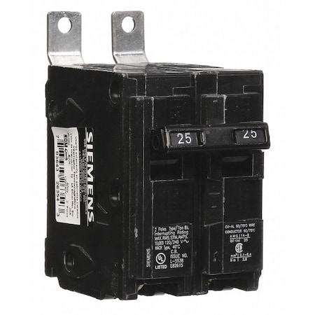 Miniature Circuit Breaker, BL Series, 25A, 2 Pole, 120/240V AC, 10kA at 120/240V AC MPN:B225