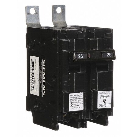 Miniature Circuit Breaker, BL Series, 25A, 2 Pole, 120/240V AC, 22kA at 120/240V AC MPN:B225H
