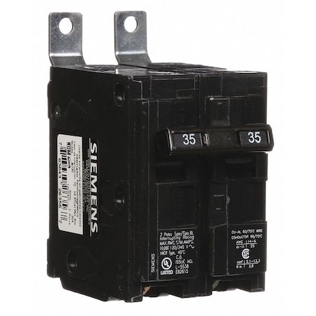 Miniature Circuit Breaker, BL Series, 35A, 2 Pole, 120/240V AC, 10kA at 120/240V AC MPN:B235