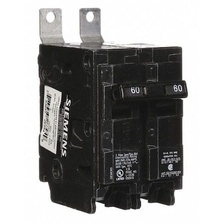 Miniature Circuit Breaker, BL Series, 60A, 2 Pole, 120/240V AC, 22kA at 120/240V AC MPN:B260H