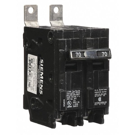 Miniature Circuit Breaker, BL Series, 70A, 2 Pole, 120/240V AC, 10kA at 120/240V AC MPN:B270