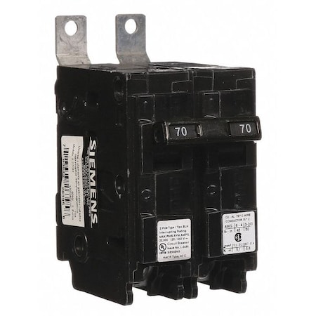 Miniature Circuit Breaker, BL Series, 70A, 2 Pole, 120/240V AC, 22kA at 120/240V AC MPN:B270H