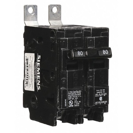 Miniature Circuit Breaker, BL Series, 80A, 2 Pole, 120/240V AC, 22kA at 120/240V AC MPN:B280H