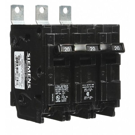 Miniature Circuit Breaker, BL Series, 20A, 3 Pole, 240V AC, 10kA at 240V AC MPN:B320