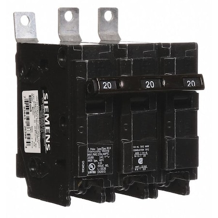 Miniature Circuit Breaker, BL Series, 20A, 3 Pole, 240V AC, 22kA at 240V AC MPN:B320H
