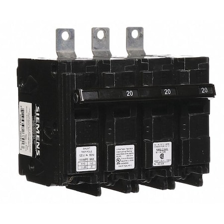Miniature Circuit Breaker, BL Series, 20A, 3 Pole, 120/240V AC, 22kA at 240V AC MPN:B320H00S01