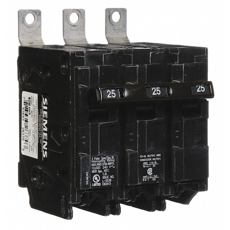 Miniature Circuit Breaker, BL Series, 25A, 3 Pole, 240V AC, 10kA at 240V AC MPN:B325
