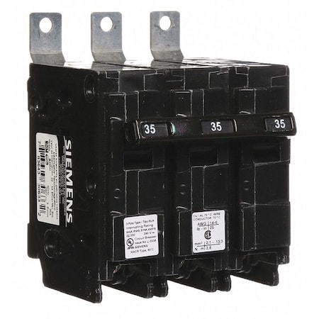 Miniature Circuit Breaker, BL Series, 35A, 3 Pole, 240V AC, 22kA at 120/240V AC MPN:B335H