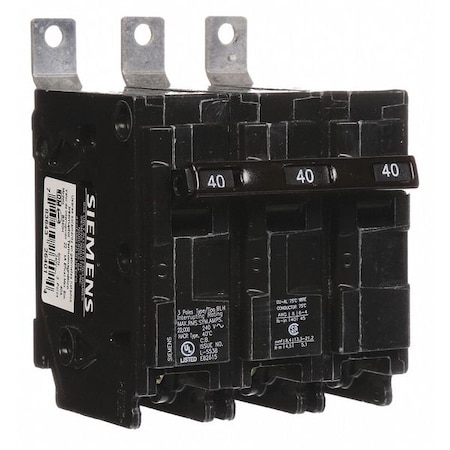 Miniature Circuit Breaker, BL Series, 40A, 3 Pole, 240V AC, 22kA at 120/240V AC MPN:B340H