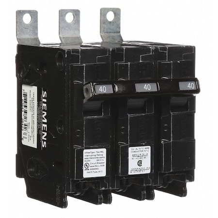 Miniature Circuit Breaker, BL Series, 40A, 3 Pole, 240V AC, 65kA at 120/240V AC MPN:B340HH