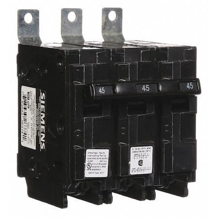 Miniature Circuit Breaker, BL Series, 45A, 3 Pole, 240V AC, 10kA at 240V AC MPN:B345
