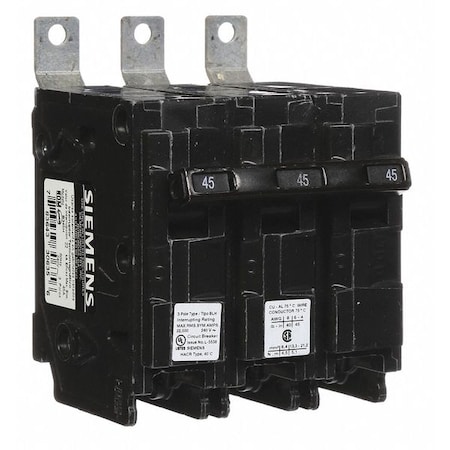 Miniature Circuit Breaker, BL Series, 45A, 3 Pole, 240V AC, 22kA at 240V AC MPN:B345H