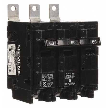 Miniature Circuit Breaker, BL Series, 60A, 3 Pole, 240V AC, 10kA at 240V AC MPN:B360