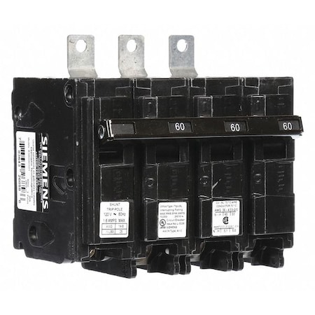 Miniature Circuit Breaker, BL Series, 60A, 3 Pole, 120/240V AC, 10kA at 240V AC MPN:B36000S01