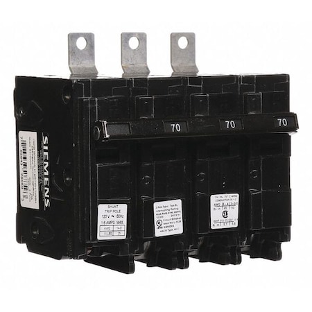 Miniature Circuit Breaker, BL Series, 70A, 3 Pole, 120/240V AC, 10kA at 240V AC MPN:B37000S01