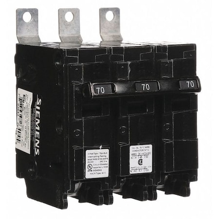 Miniature Circuit Breaker, BL Series, 70A, 3 Pole, 240V AC, 22kA at 240V AC MPN:B370H