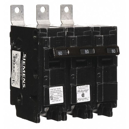 Miniature Circuit Breaker, BL Series, 80A, 3 Pole, 240V AC, 10kA at 240V AC MPN:B380