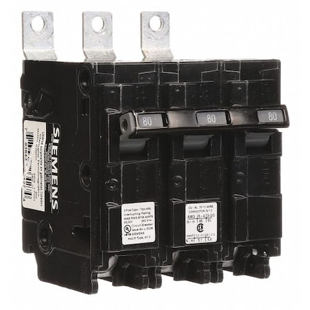 Miniature Circuit Breaker, BL Series, 80A, 3 Pole, 240V AC, 65kA at 240V AC MPN:B380HH