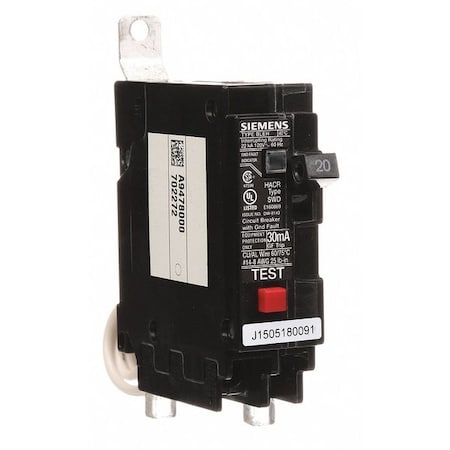 Miniature Circuit Breaker, BLE Series, 20A, 1 Pole, 120V AC, 22kA at 120V AC MPN:BE120H
