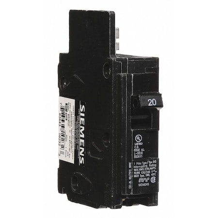 Miniature Circuit Breaker, BQ Series, 20A, 1 Pole, 120V AC, 10kA at 120V AC MPN:BQ1B020