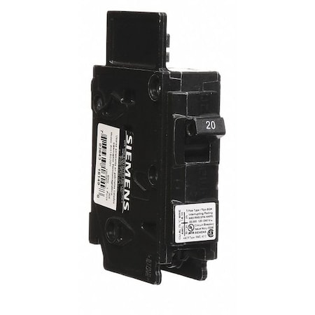 Miniature Circuit Breaker, BQH Series, 20A, 1 Pole, 120V AC, 22kA at 120V AC MPN:BQ1B020H