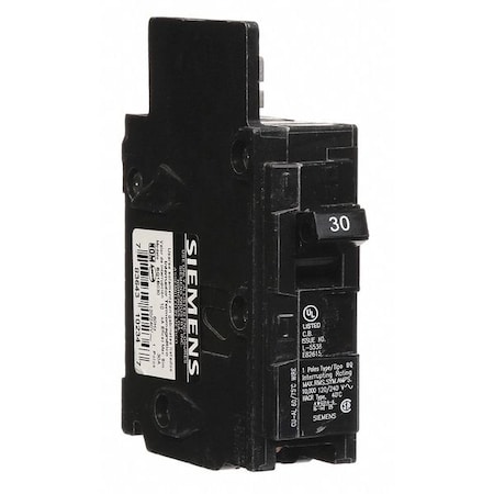 Miniature Circuit Breaker, BQ Series, 30A, 1 Pole, 120V AC, 10kA at 120V AC MPN:BQ1B030