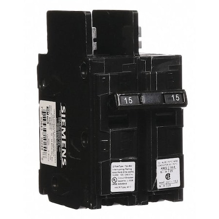 Miniature Circuit Breaker, BQ Series, 15A, 2 Pole, 120/240V AC, 10kA at 120/240V AC MPN:BQ2B015