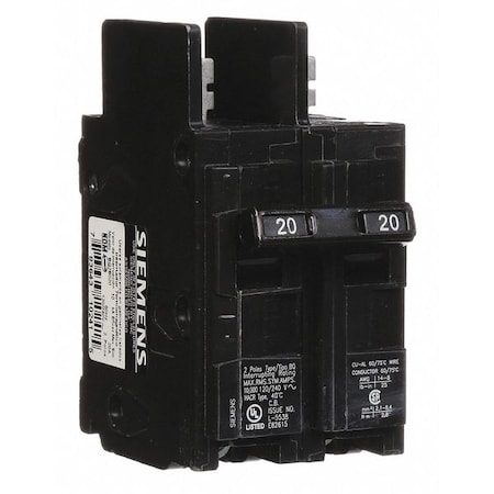 Miniature Circuit Breaker, BQ Series, 20A, 2 Pole, 120/240V AC, 10kA at 120/240V AC MPN:BQ2B020