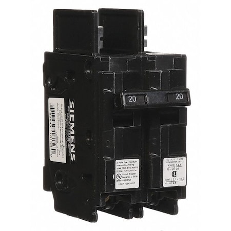 Miniature Circuit Breaker, BQH Series, 20A, 2 Pole, 120/240V AC, 22kA at 120/240V AC MPN:BQ2B020H