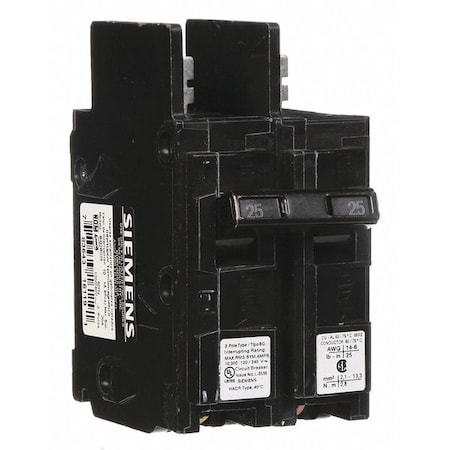 Miniature Circuit Breaker, BQ Series, 25A, 2 Pole, 120/240V AC, 10kA at 120/240V AC MPN:BQ2B025