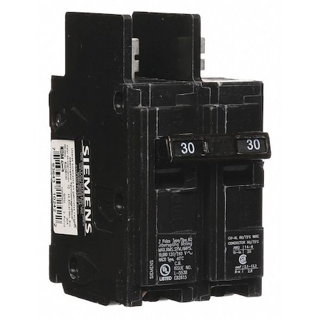 Miniature Circuit Breaker, BQ Series, 30A, 2 Pole, 120/240V AC, 10kA at 120/240V AC MPN:BQ2B030