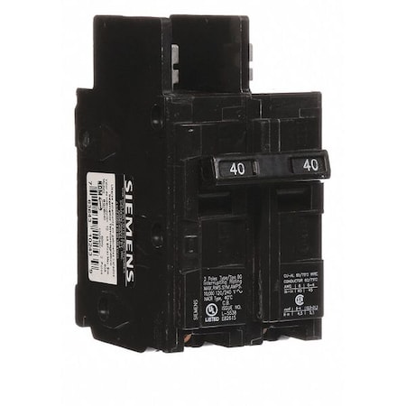 Miniature Circuit Breaker, BQ Series, 40A, 2 Pole, 120/240V AC, 10kA at 120/240V AC MPN:BQ2B040