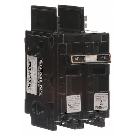 Miniature Circuit Breaker, BQH Series, 40A, 2 Pole, 120/240V AC, 22kA at 120/240V AC MPN:BQ2B040H
