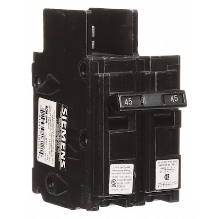 Miniature Circuit Breaker, BQ Series, 45A, 2 Pole, 120/240V AC, 10kA at 120/240V AC MPN:BQ2B045