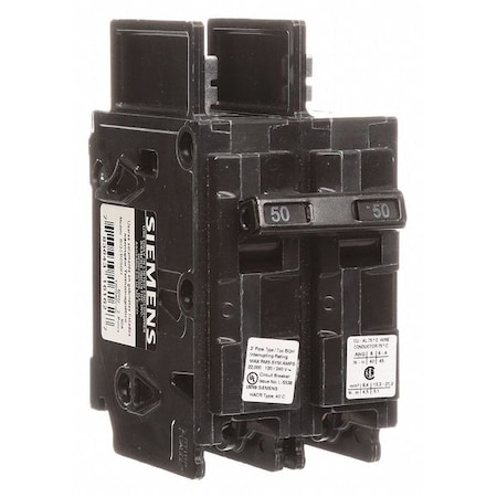 Miniature Circuit Breaker, BQH Series, 50A, 2 Pole, 120/240V AC, 22kA at 120/240V AC MPN:BQ2B050H