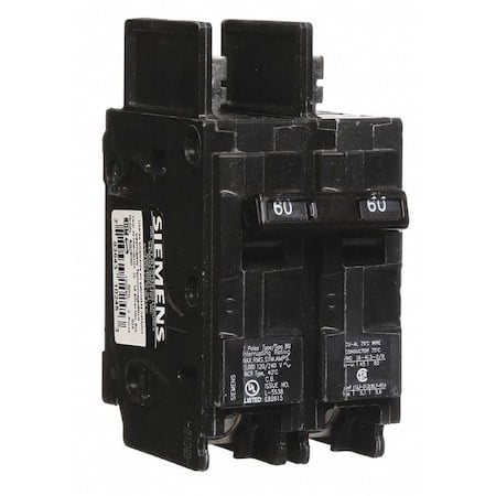 Miniature Circuit Breaker, BQ Series, 60A, 2 Pole, 120/240V AC, 10kA at 120/240V AC MPN:BQ2B060