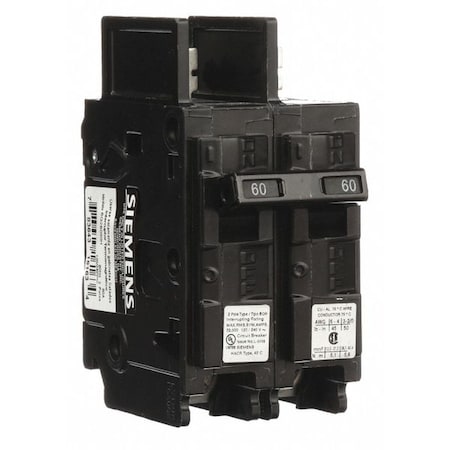 Miniature Circuit Breaker, BQH Series, 60A, 2 Pole, 120/240V AC, 22kA at 120/240V AC MPN:BQ2B060H